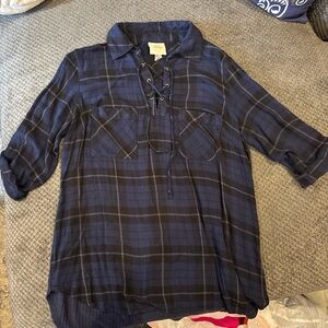 Knox Rose Dark Plaid Lace-Up Top size medium